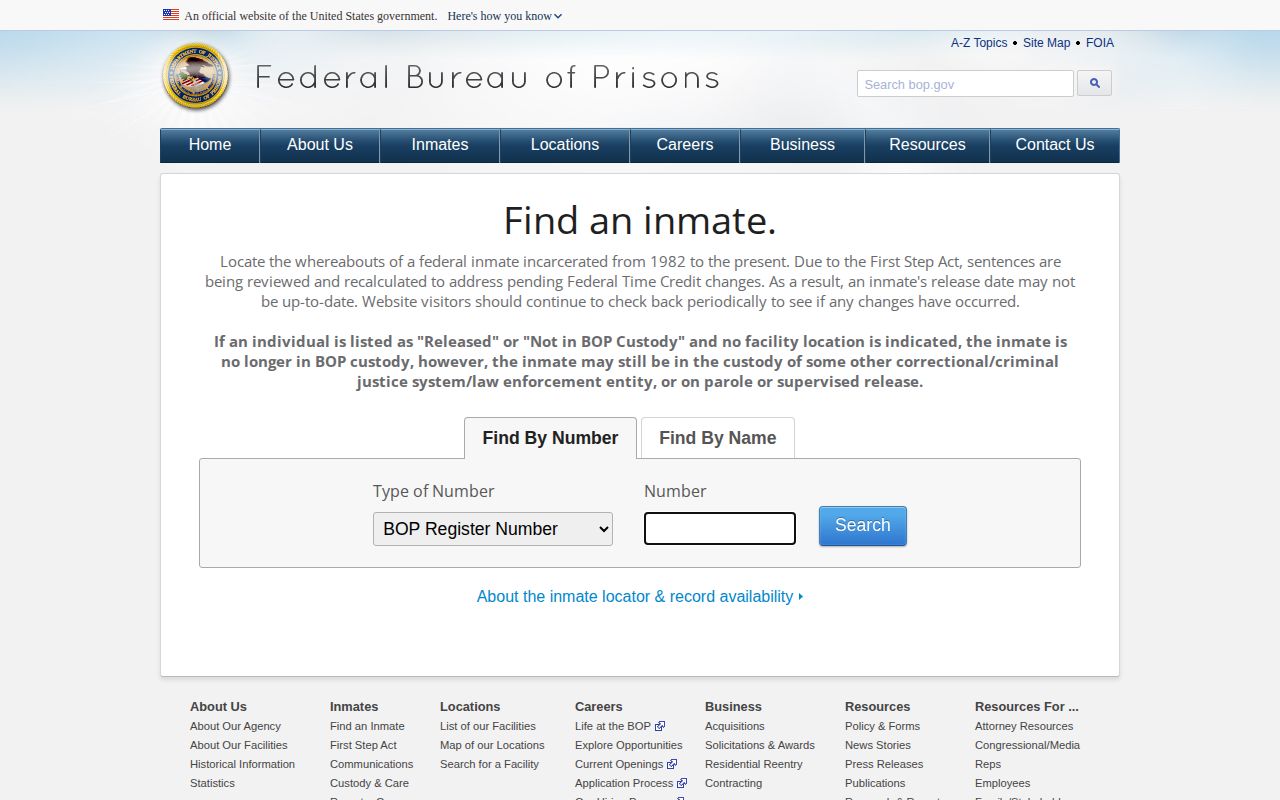 BOP federal release locator fallback for a Waterbury custody search