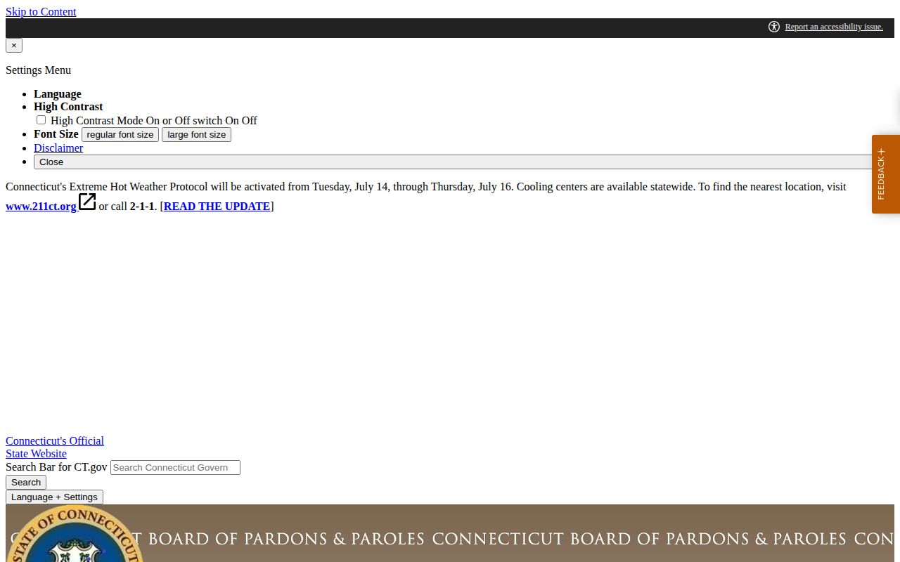 Waterbury County parole hearing calendar for release supervision