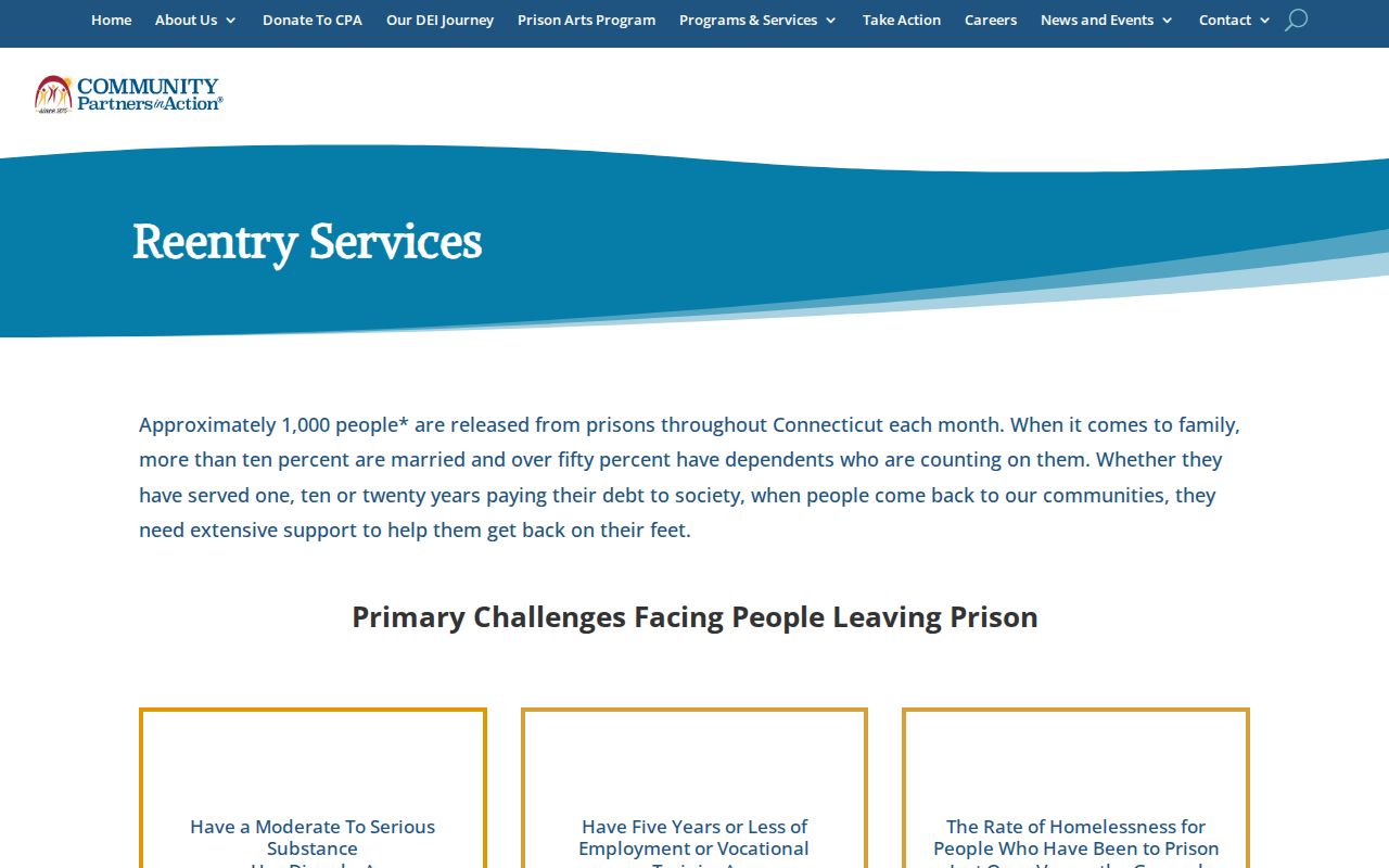 Waterbury County parole and probation reentry support page