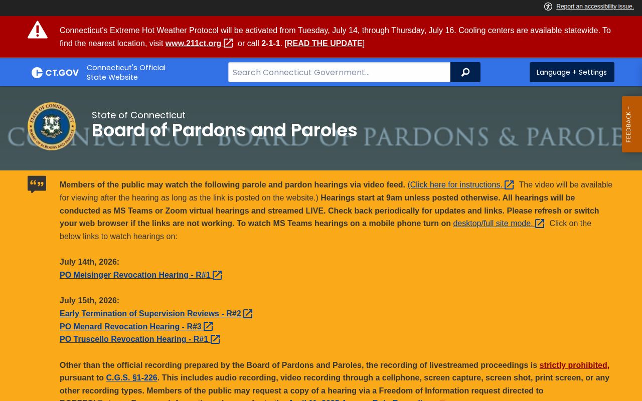 Waterbury County parole and probation Board contact page