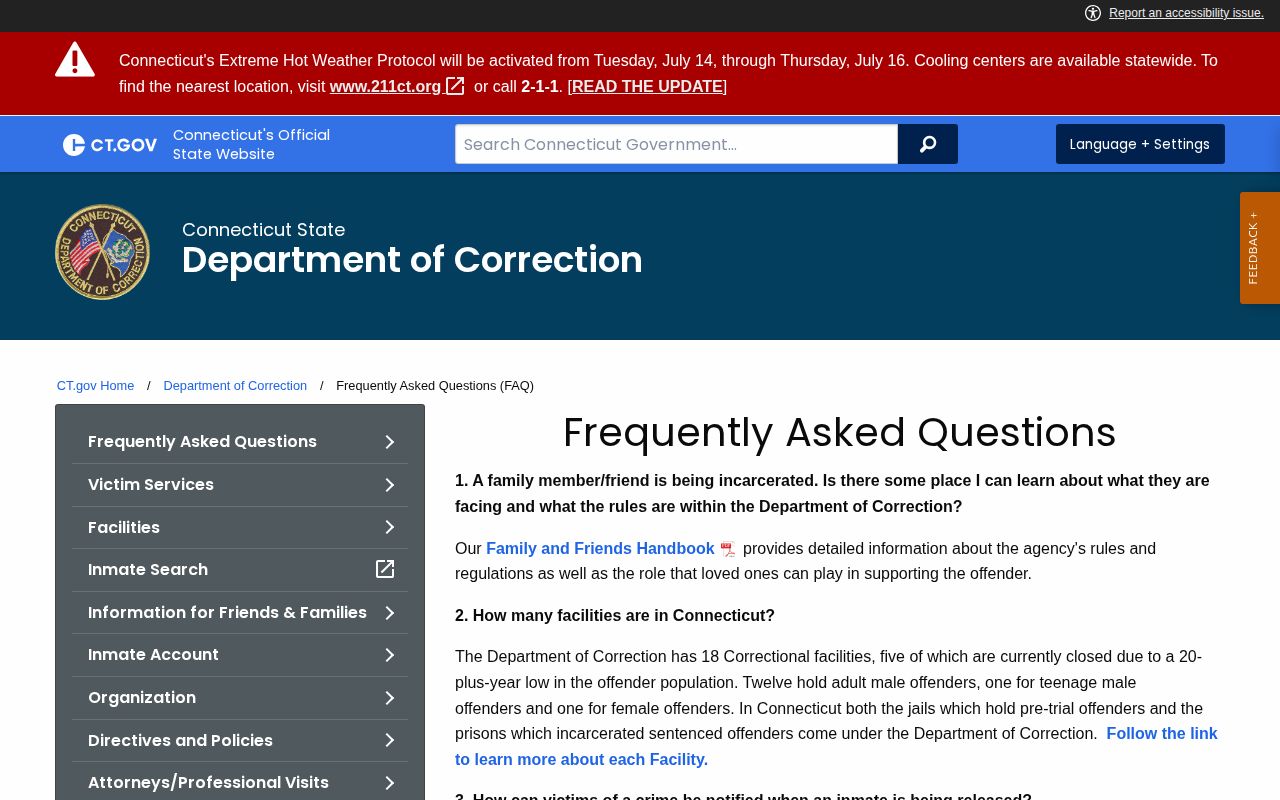 Waterbury County projected release date field list from CT DOC